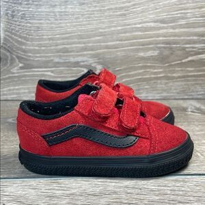 Vans Old Skool Red Suede Toddler Boy Sz 6 Low Top Hook & Loop Closure Sneakers